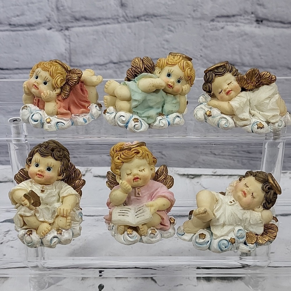 Heavens Bundles Angel Cherub Figurines Lot Of 6 Resin Vintage